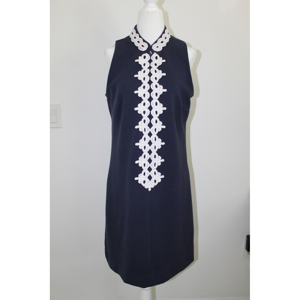 Lilly Pulitzer‎ Navy Blue Soutache Embroidered Sleeveless Shift Dress Size M